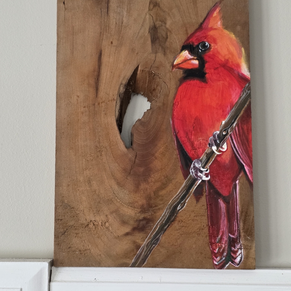 Red Cardinal Bird Art on Wood
